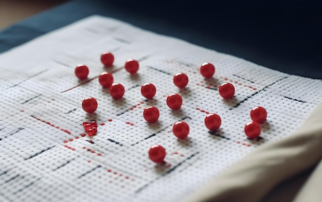 A board with red beads on it and a red bead on it