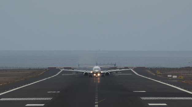 A boarding aircraft going towards the camera