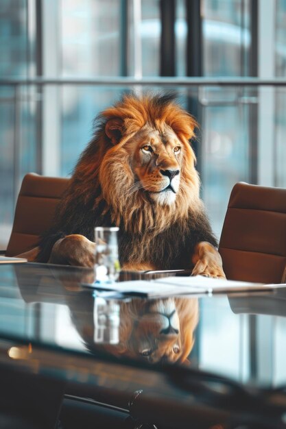 Boardroom battle lion presenting bitcoin plan strategy unfolds