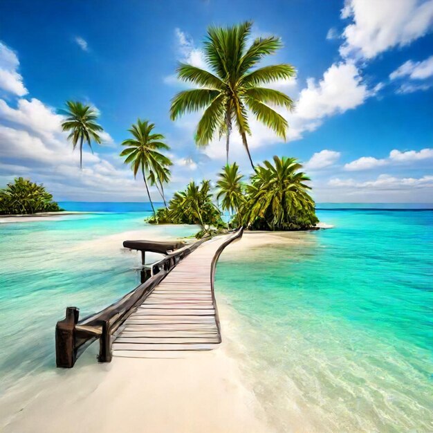 a boardwalk leads to a beach with a wooden walkway to the water