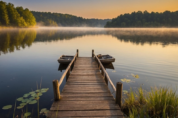 Photo a boat dock with a boat on the water and a boat in the water