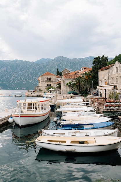 Boat dock with fences off the coast of perast montenegro