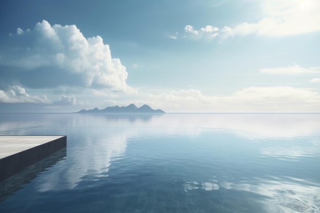 A boat dock with a mountain in the background.