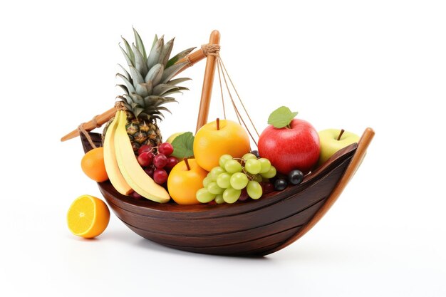 A Boat Filled With Various Types of Fruit on a White or Clear Surface PNG Transparent Background