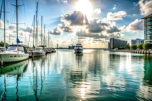 Photo a boat is docked in a harbor with a sky background