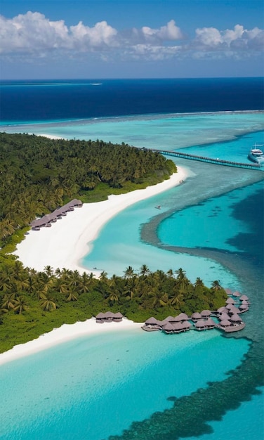 a boat is docked in the water and is surrounded by palm trees