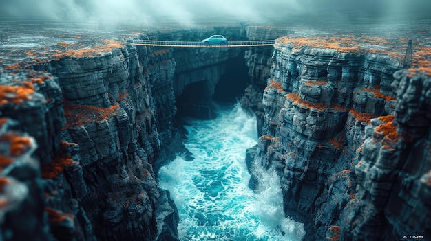 a boat is driving through a tunnel under a stormy sea