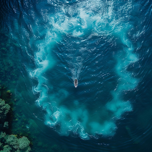 a boat is floating in the water with a person in the water