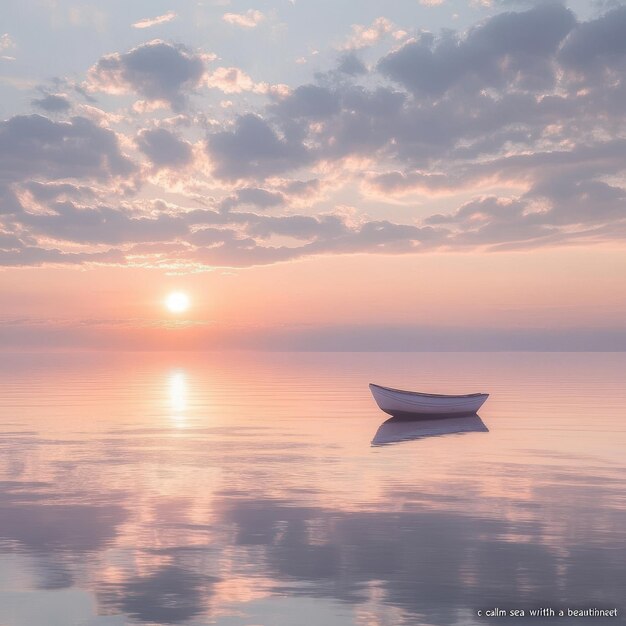 a boat is floating in the water with the sun setting behind it