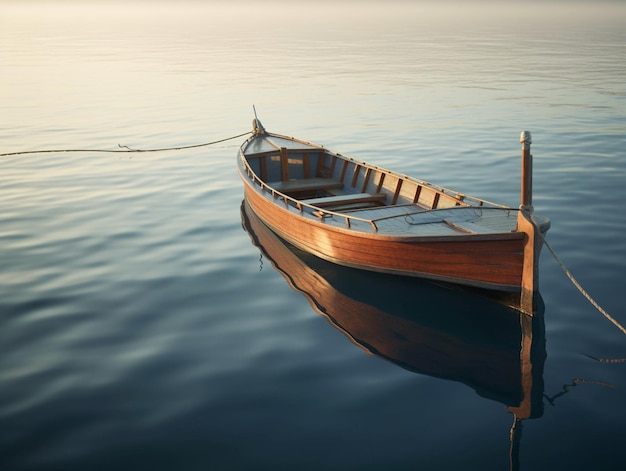 A boat is floating on the water with the word " sea " on the side.