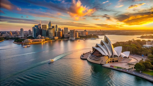 a boat is sailing in front of a city skyline