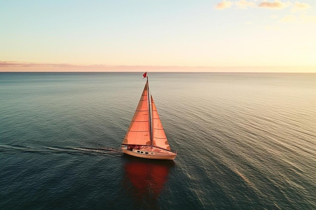 a boat is sailing in the ocean with the sun setting