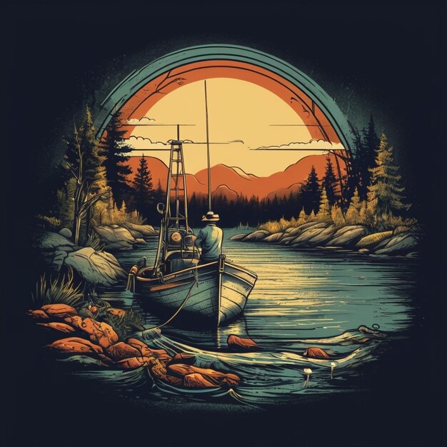 a boat is sailing in a river with a sunset in the background