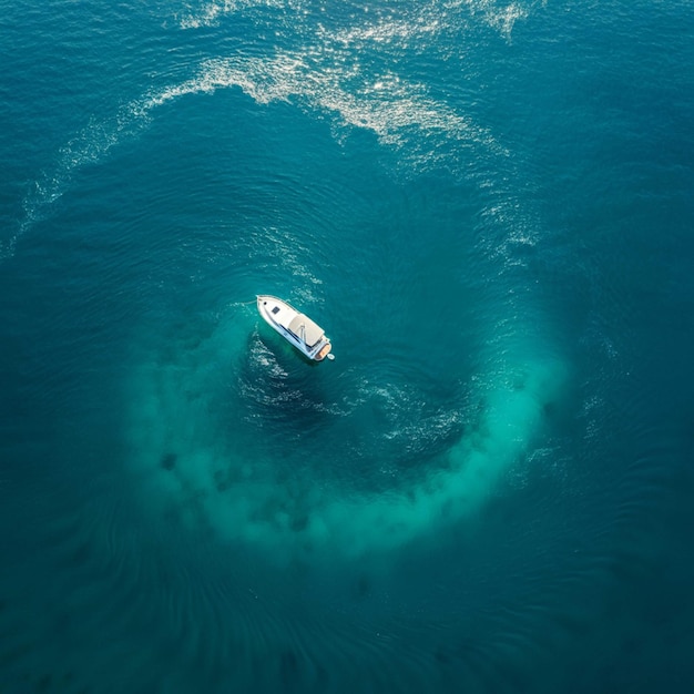 Photo a boat is sailing through the blue waters with a whale in the middle