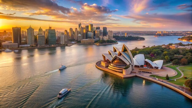 a boat is sailing in the water with a city in the background