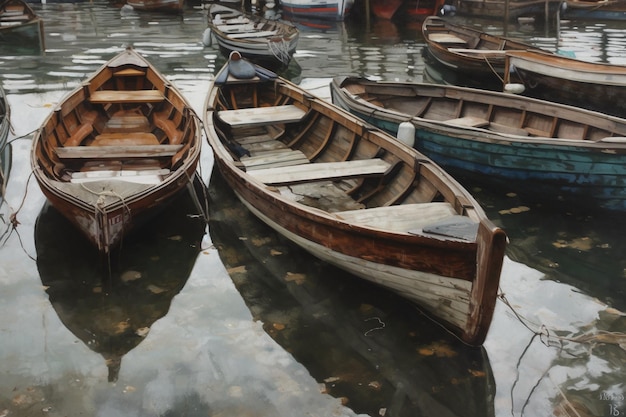 A boat is sitting in the water next to another boat.