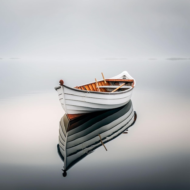 A boat is sitting on the water with the word " the " on the bottom.