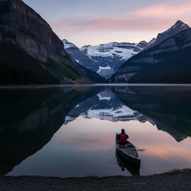 Photo a boat is in the water and a mountain in the background