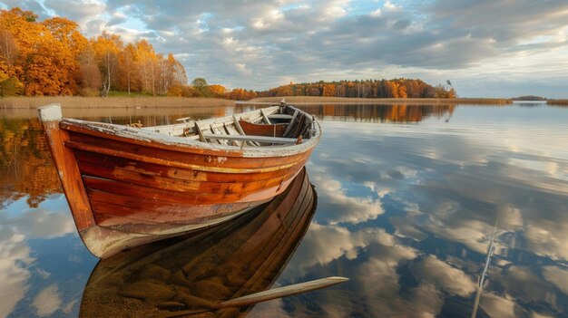 a boat is on the water with the sky in the background