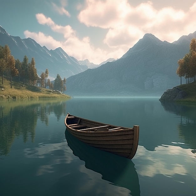 Boat on a lake calm meditative alone Generative AI