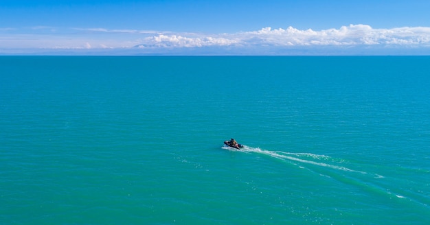 Boat on the lake, view from above