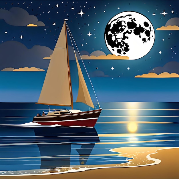 Boat under Moonlit Sky