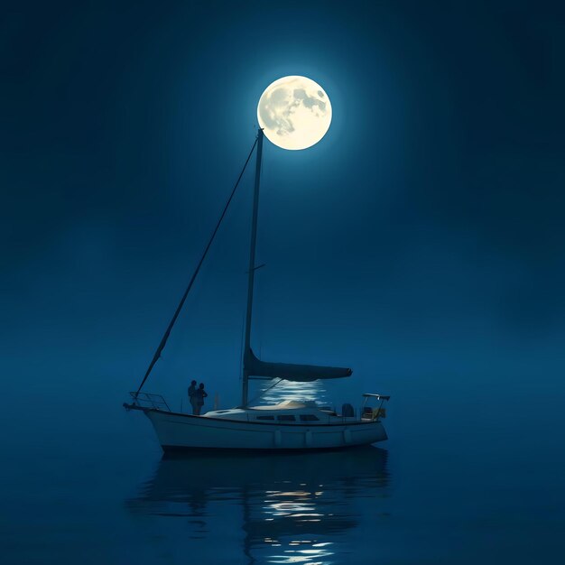 Photo boat in moonlit waters reflects full moon glow