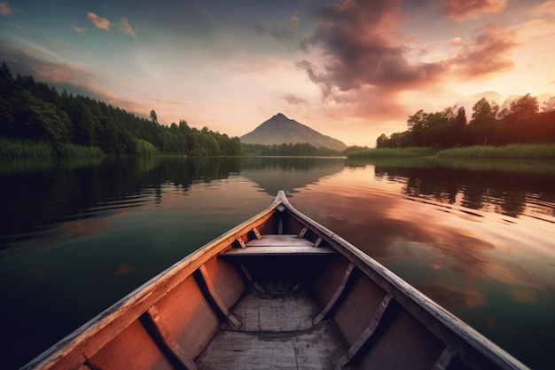 Boat on river mountains travel Generate Ai