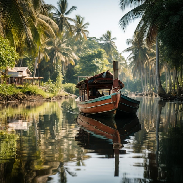 Boat on the river with palm trees in the background