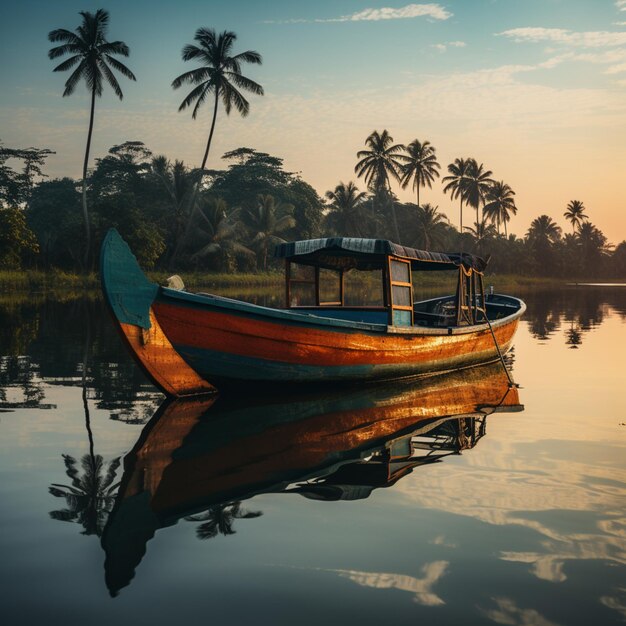 Boat on the river with palm trees in the background