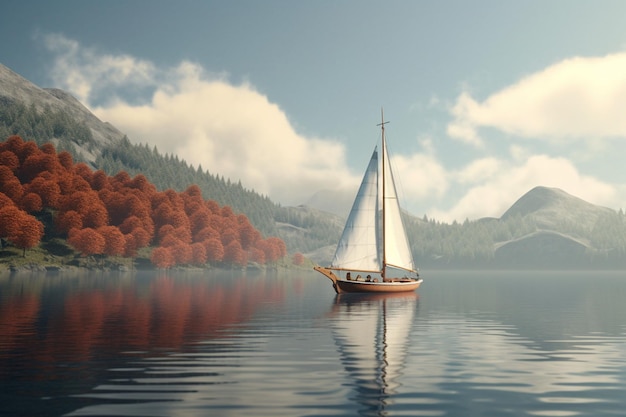 Boat sailing on a tranquil lake the serenity of Generative ai