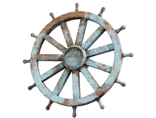 The boat steering wheel is surrounded by Pirate ship card chest cannon and compass on the beach3d rendering