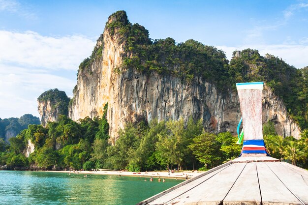 boat swims to the islandKrabiThailand