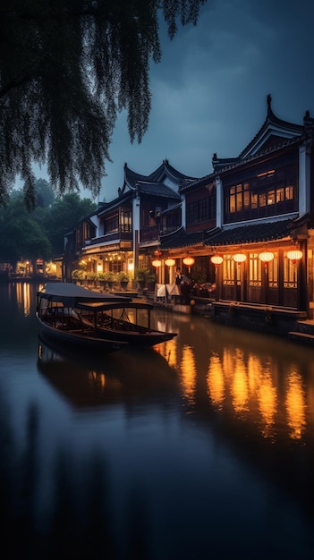 A boat on the water in the evening