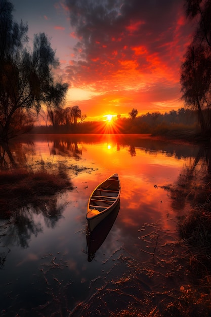 A boat on the water at sunset