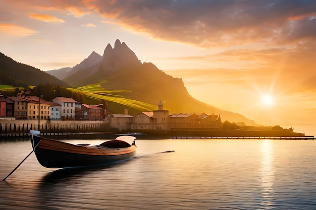 A boat on the water at sunset