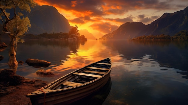 A boat on the water at sunset