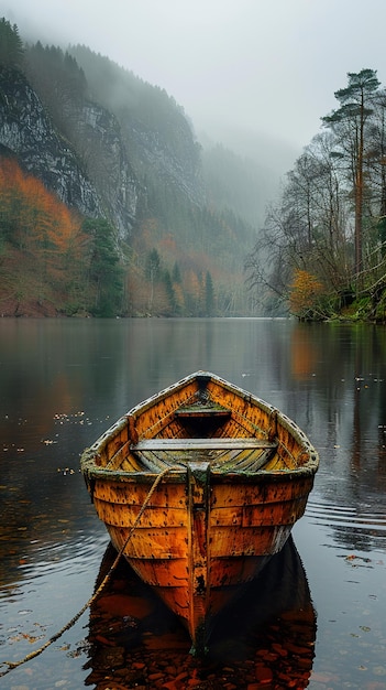 a boat in the water with a mountain in the background