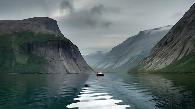 Photo a boat in the water with a mountain in the background