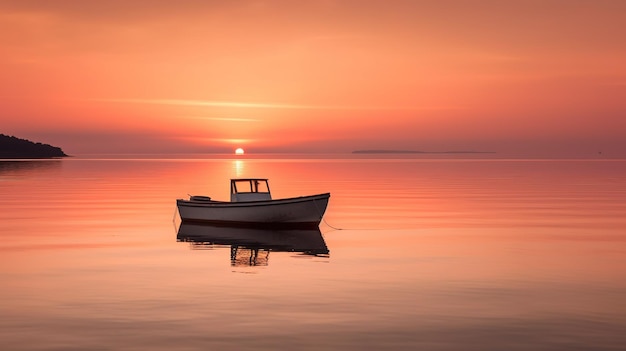 A boat on the water with the sun setting behind it