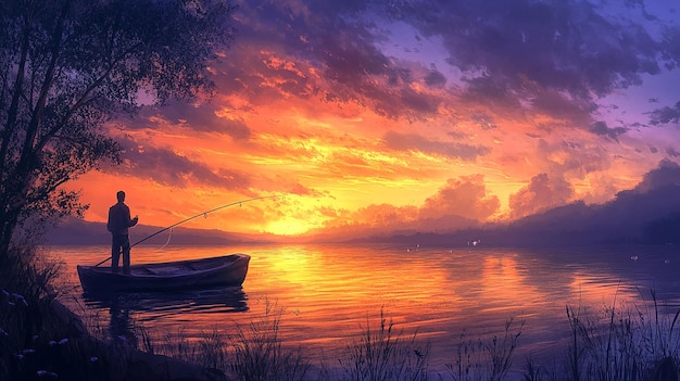 a boat in the water with a sunset in the background