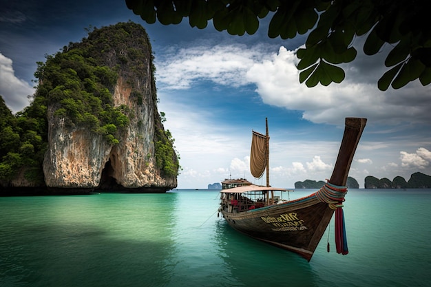 A boat in the water with the word phi phi on the side