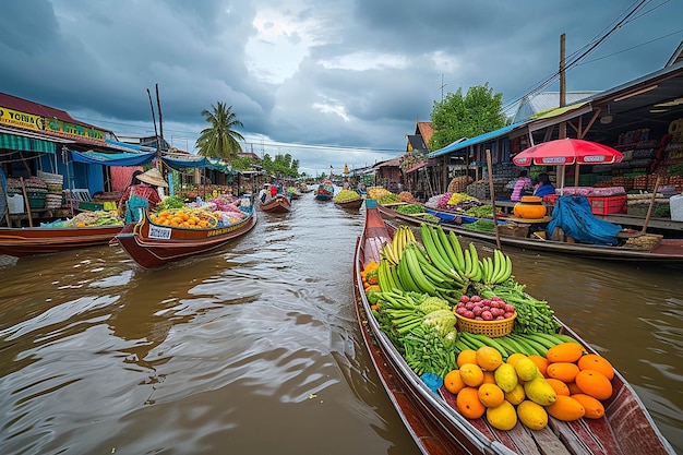 a boat with bananas and a banana on it is selling fruit