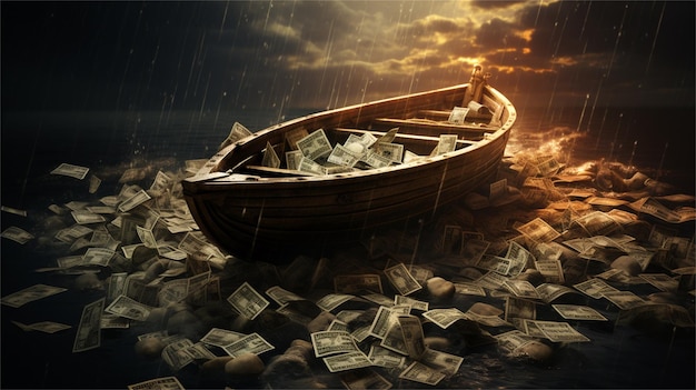 A boat with a boat full of money