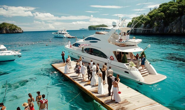 Photo a boat with a couple on the deck and a couple on the deck