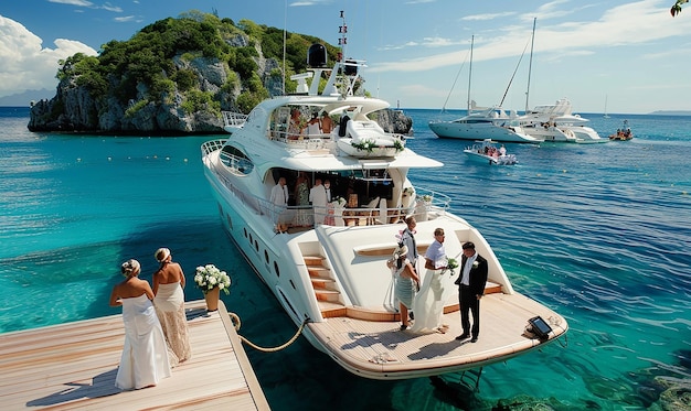 Photo a boat with a couple on it that says  bride  on the front