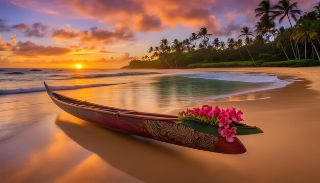 a boat with flowers on the beach and the word quot hibiscus quot on the bottom