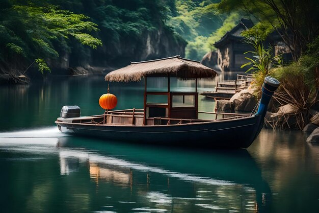 A boat with a hut on the front