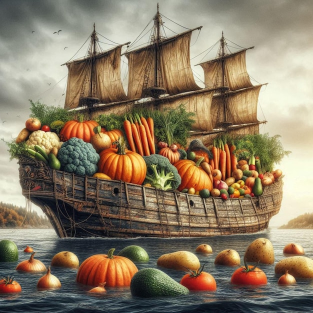 Photo a boat with a lot of vegetables on it