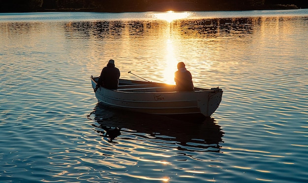 a boat with a man and a woman in it is in the water